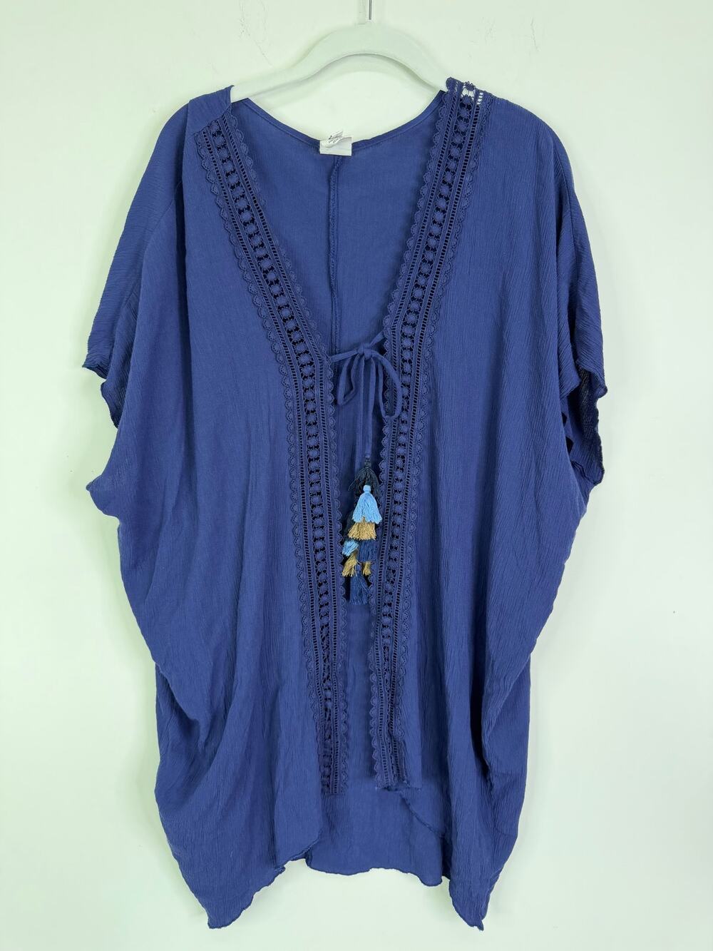 Becca Navy Swimsuit Coverup with Tassels Size XS Kaftan